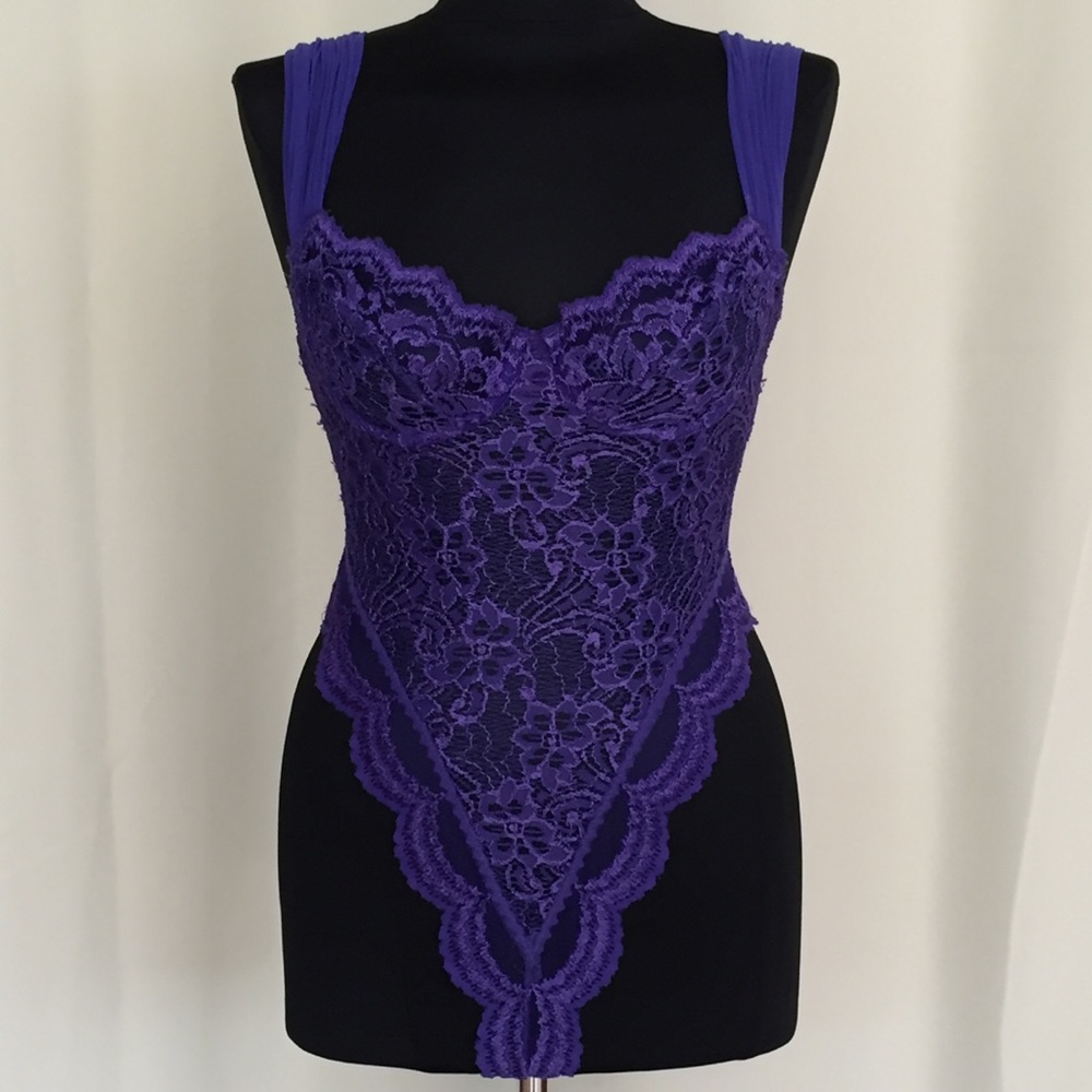 Vintage Cacique Purple Lace & Mesh Thong Teddy